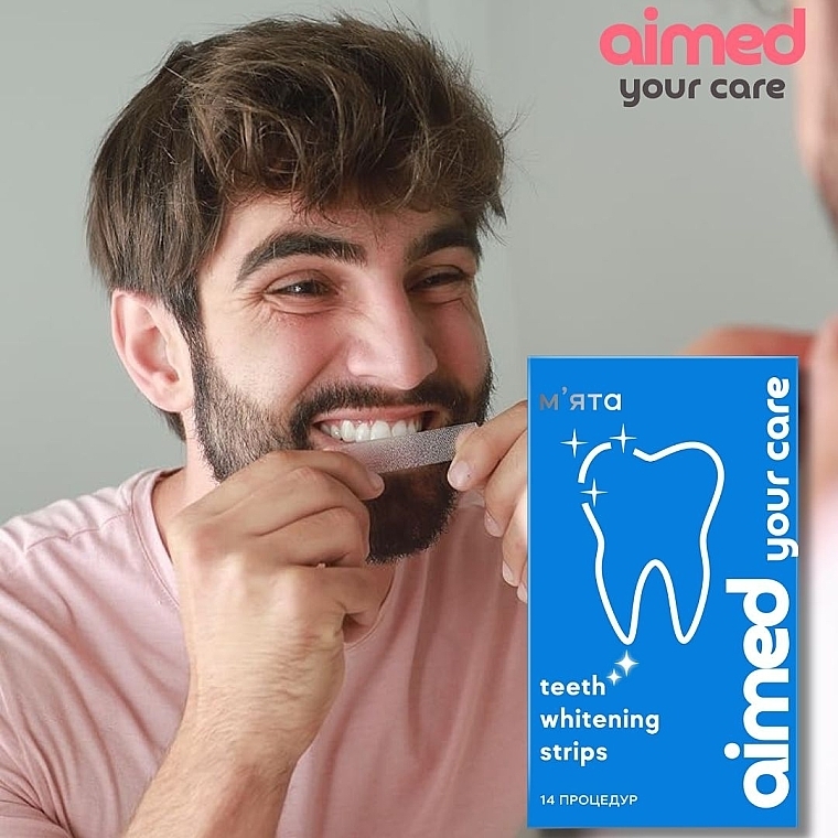 Отбеливающие полоски на 14 процедур со вкусом мяты - Aimed Teeth Whitening Strips — фото N5