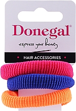 Резинки для волосся, 3 шт., FA-5680, яскраво-помаранчева + синя + рожева - Donegal — фото N1