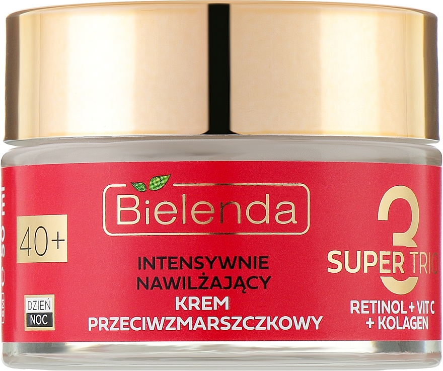 УЦЕНКА Интенсивно увлажняющий крем против морщин 40+ - Bielenda Super Trio Retinol + Vit C + Kolagen * — фото N1