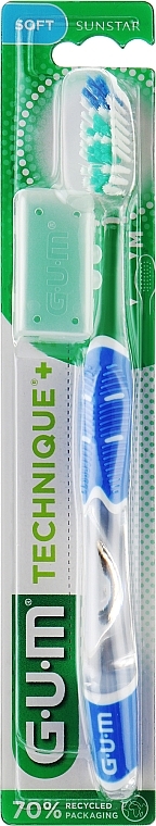 Зубна щітка, м'яка "Technique+", синя - G.U.M Soft Regular Toothbrush — фото N1