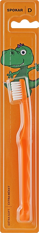 Зубна щітка "D", дитяча від 0 до 6 років, екстрам'яка, помаранчево-біла - Spokar Dot
