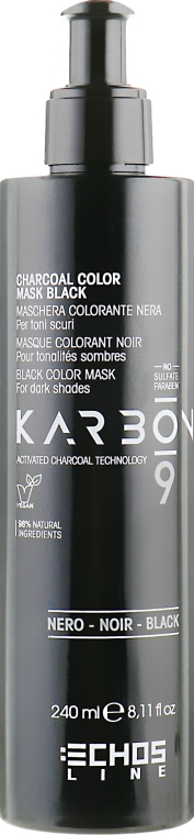 Маска з активованим вугіллям для темного волосся - Echosline Karbon 9 Charcoal Color Mask Black — фото N3