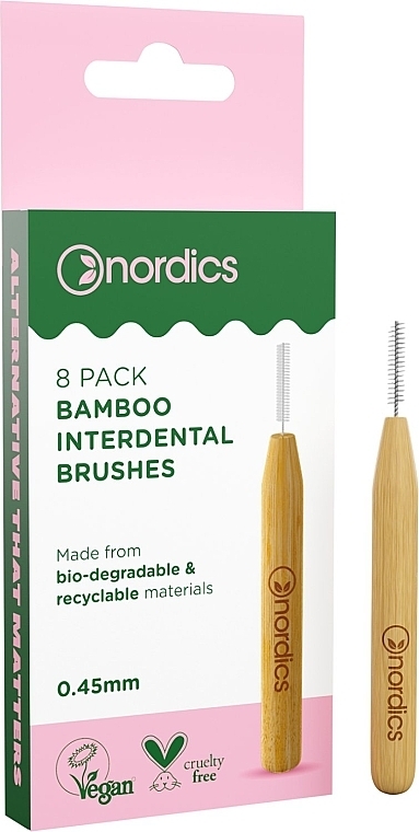 Міжзубні йоржики бамбукові, 0.45 мм, 8 шт. - Nordics Bamboo Interdental Brushes — фото N1