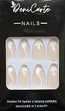 Накладные ногти белый французский маникюр с завитками, 24 шт. - Deni Carte Tipsy White French Swirl 9201 — фото N1