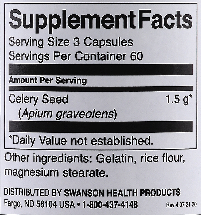 Харчова добавка "Насіння селери", 500 мг - Swanson Celery Seed — фото N3