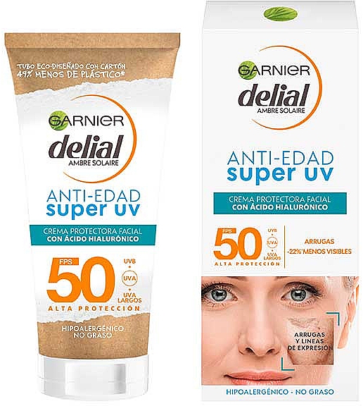 Сонцезахисний крем для обличчя - Garnier Delial Anti Aging Super UV Facial Protective Cream Spf50 — фото N1