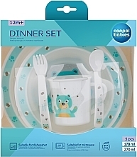 Набор посуды пластиковый "Мишка", 5 предметов, бирюзовый - Canpol Babies Cute Animals — фото N1