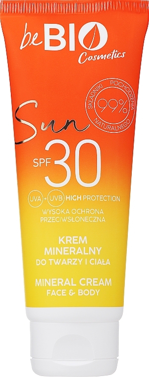 Сонцезахисний крем для обличчя та тіла - BeBio Sun Cream With a Mineral Filter For Body and Face SPF 30 — фото N1