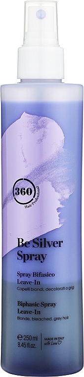 Несмываемое средство "Серебристый блонд" с пантенолом и гидролизированным шелковым протеином - 360 Be Silver Spray — фото N1
