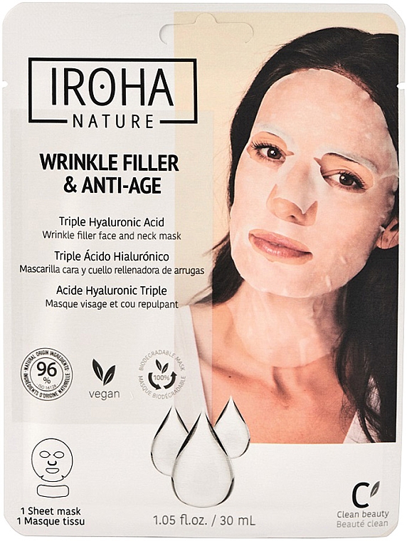 Маска для лица, наполнитель морщин - Iroha Nature Wrinkle Filler & Anti-Age Tissue Face & Neck Mask  — фото N1