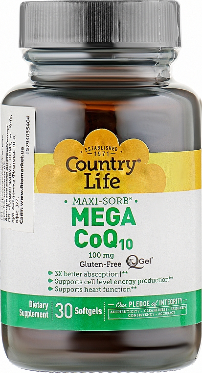 Пищевая добавка "Коэнзим Q10. 100 мг" - Country Life Mega CoQ10 — фото N1