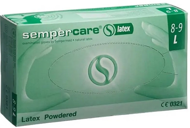 Рукавички латексні, опудрені, розмір L (8-9), 100 шт. - Sempermed Sempercare Gloves Latex  Powdered — фото N1