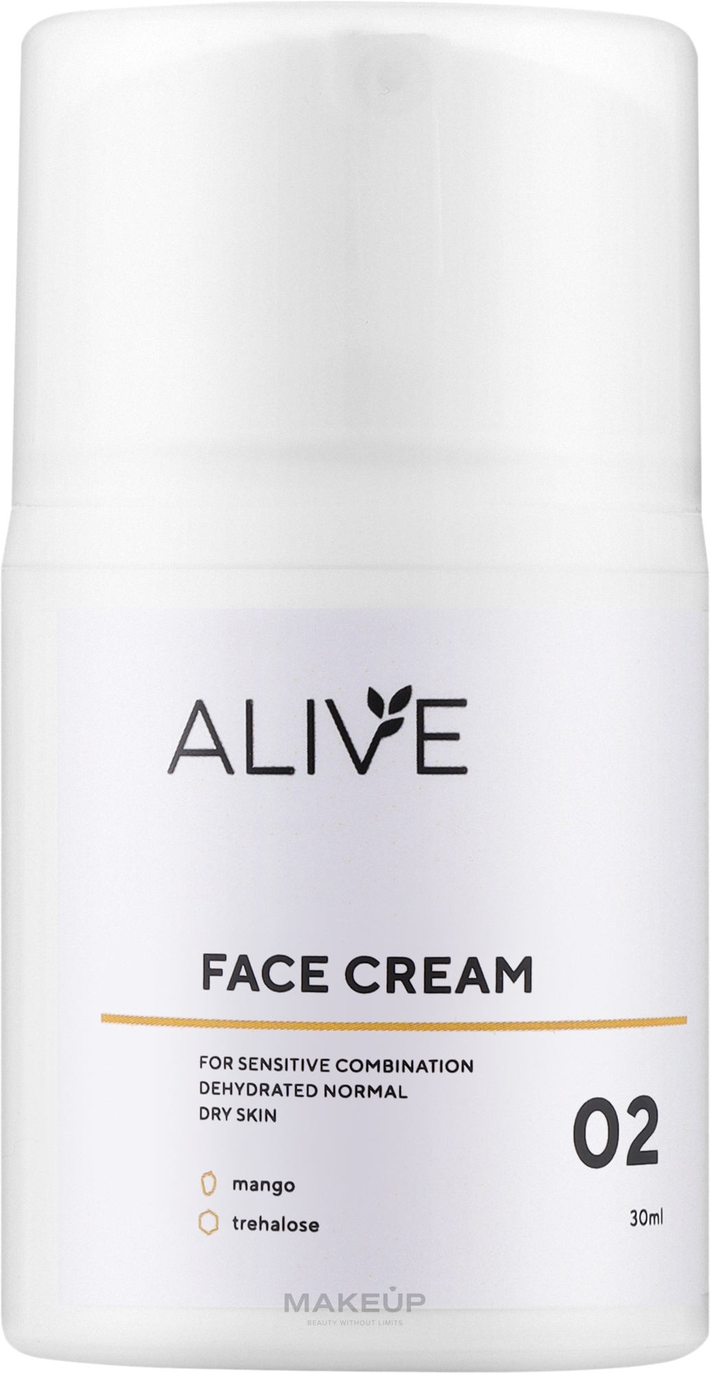 Крем для сухої, нормальної, комбінованої та чутливої шкіри - ALIVE Cosmetics Face Cream 02 — фото 30ml