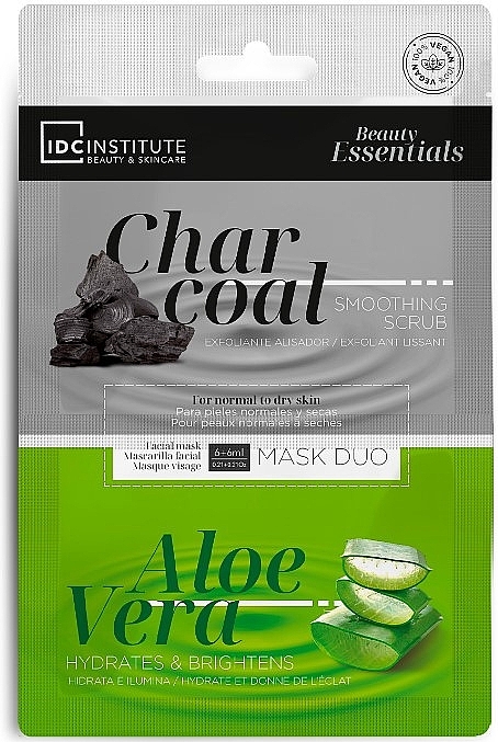 Двойная маска-пленка с черной глиной и алоэ вера - IDC Institute Face Mask Duo Charcoal & Aloe Vera — фото N1