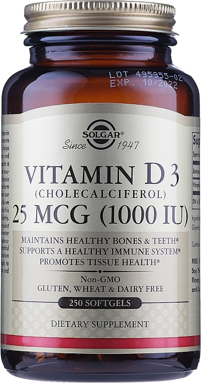 Дієтична добавка "Вітамін D" - Solgar Vitamin D3 1000 IU Cholekacyferol — фото N3