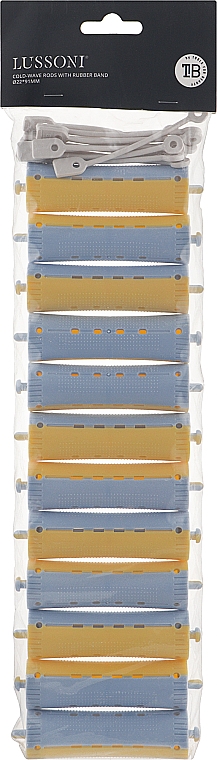 Бигуди для волос O22x91 мм, желто-голубые - Lussoni Cold-Wave Rods With Rubber Band — фото N1