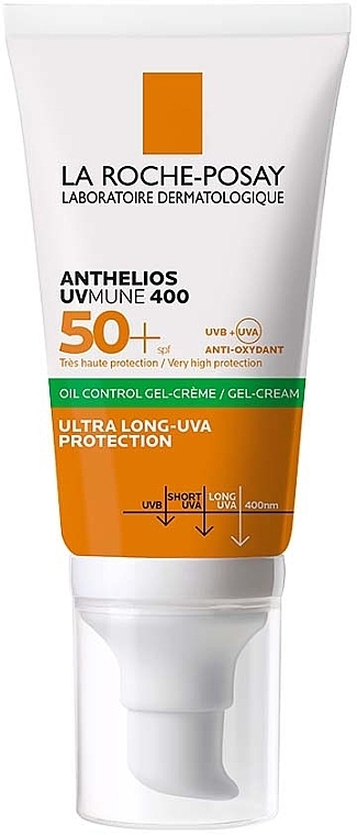 Сонцезахисний гель-крем з матуючим ефектом для жирної чутливої шкіри обличчя, дуже високий рівень захисту від UVB та дуже довгих UVA променів SPF 50+