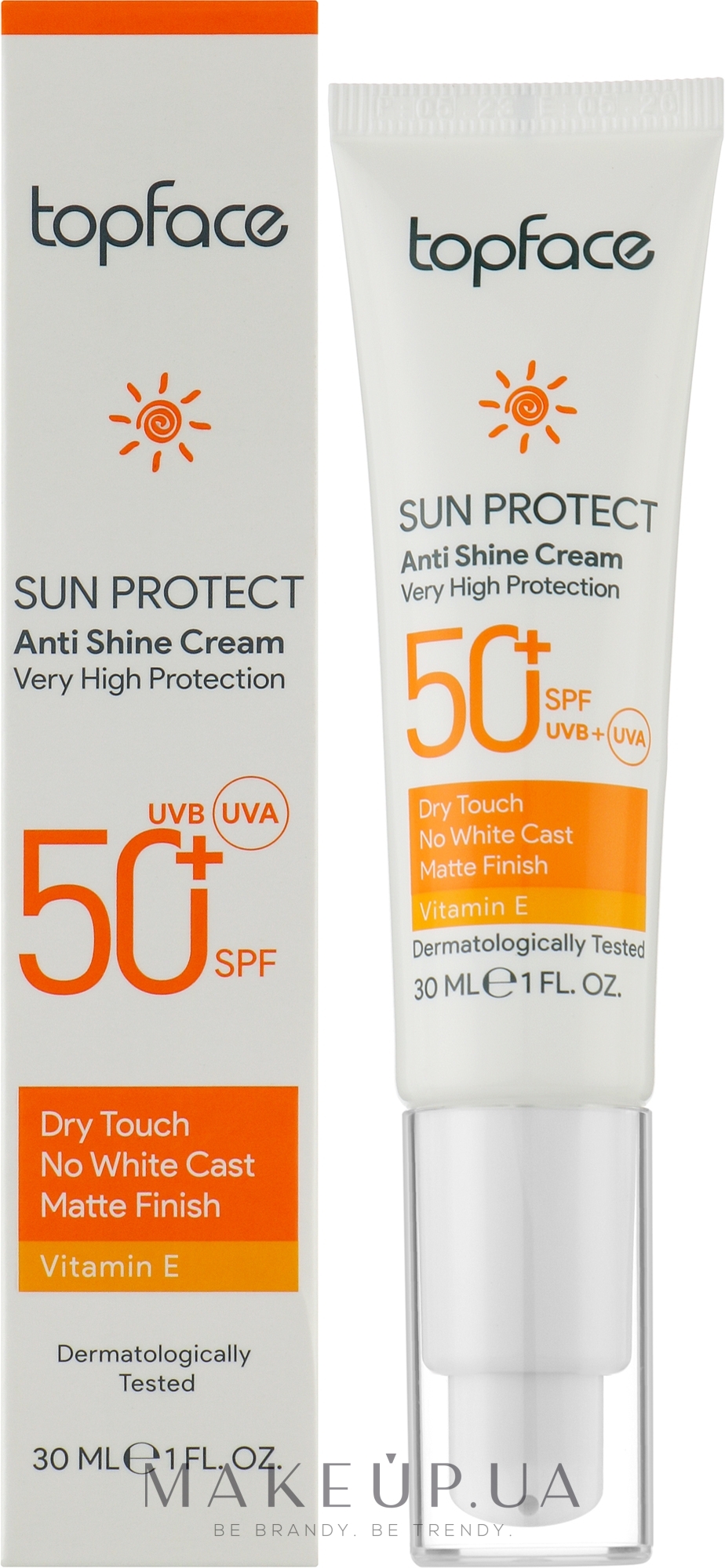 Сонцезахисний крем для обличчя SPF50+ - TopFace Sun Protect Anti Shine Cream SPF50+ — фото 30ml