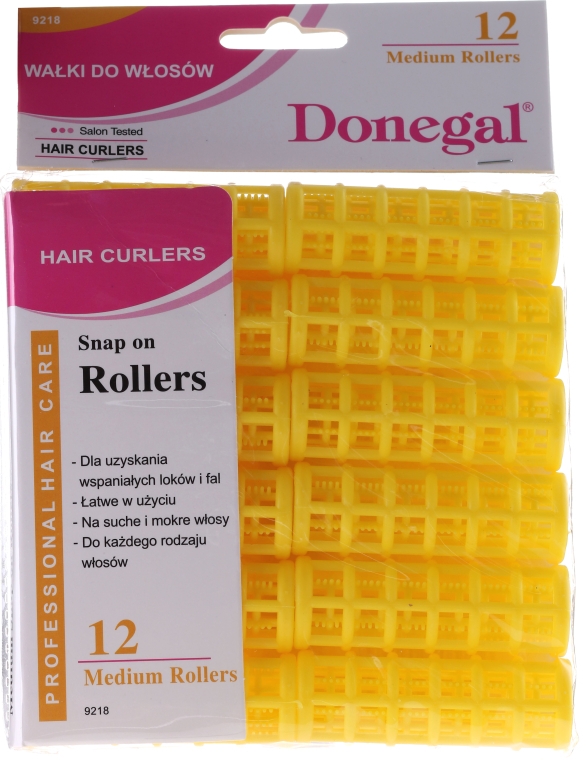 Бігуді для волосся 9218, класична форма, 20 мм, жовті, 12 шт. - Donegal Hair Curlers