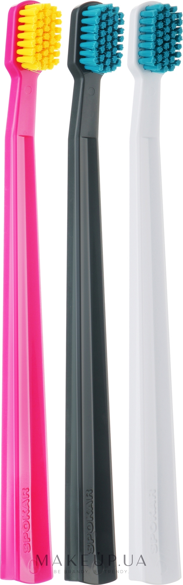 Набор зубных щеток "X", супермягких, черная + розовая + белая - Spokar X Supersoft — фото 3шт