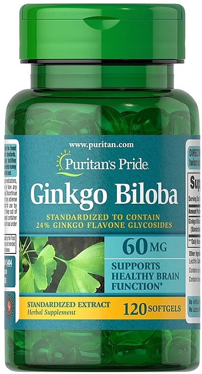 Травянная добавка "Гинкго Билоба" - Puritan's Pride Ginkgo Biloba 60 Mg — фото N1