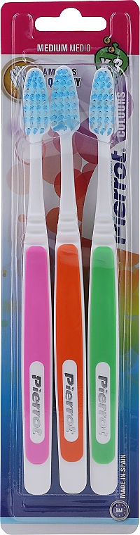 Набор зубных щеток "Колорос", розовая + оранжевая + зеленая - Pierrot New Active — фото N1