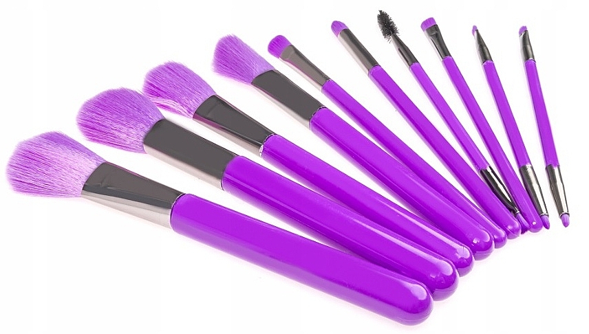 Набір неоново-фіолетових пензлів для макіяжу, 10 шт. - Beauty Design — фото N2