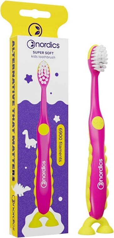 Дитяча зубна щітка "Діно", фіолетова із жовтим - Nordics Super Soft Kids Toothbrush 6900 — фото N1