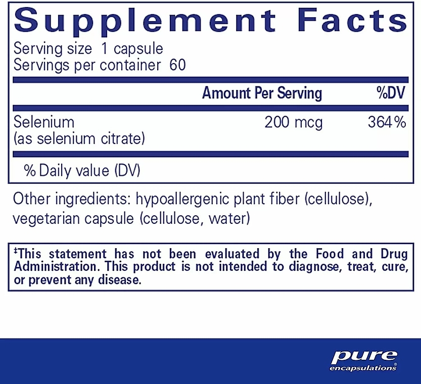Диетическая добавка "Селен", капсулы - Pure Encapsulations Selenium — фото N2