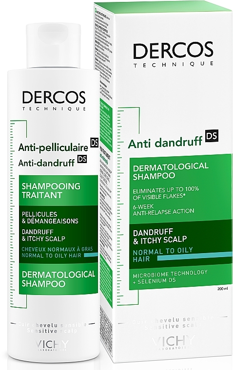 УЦЕНКА Шампунь против перхоти интенсивного действия для нормальных и жирных волос - Vichy Dercos Anti-Dandruff Advanced Action Shampoo * — фото N2