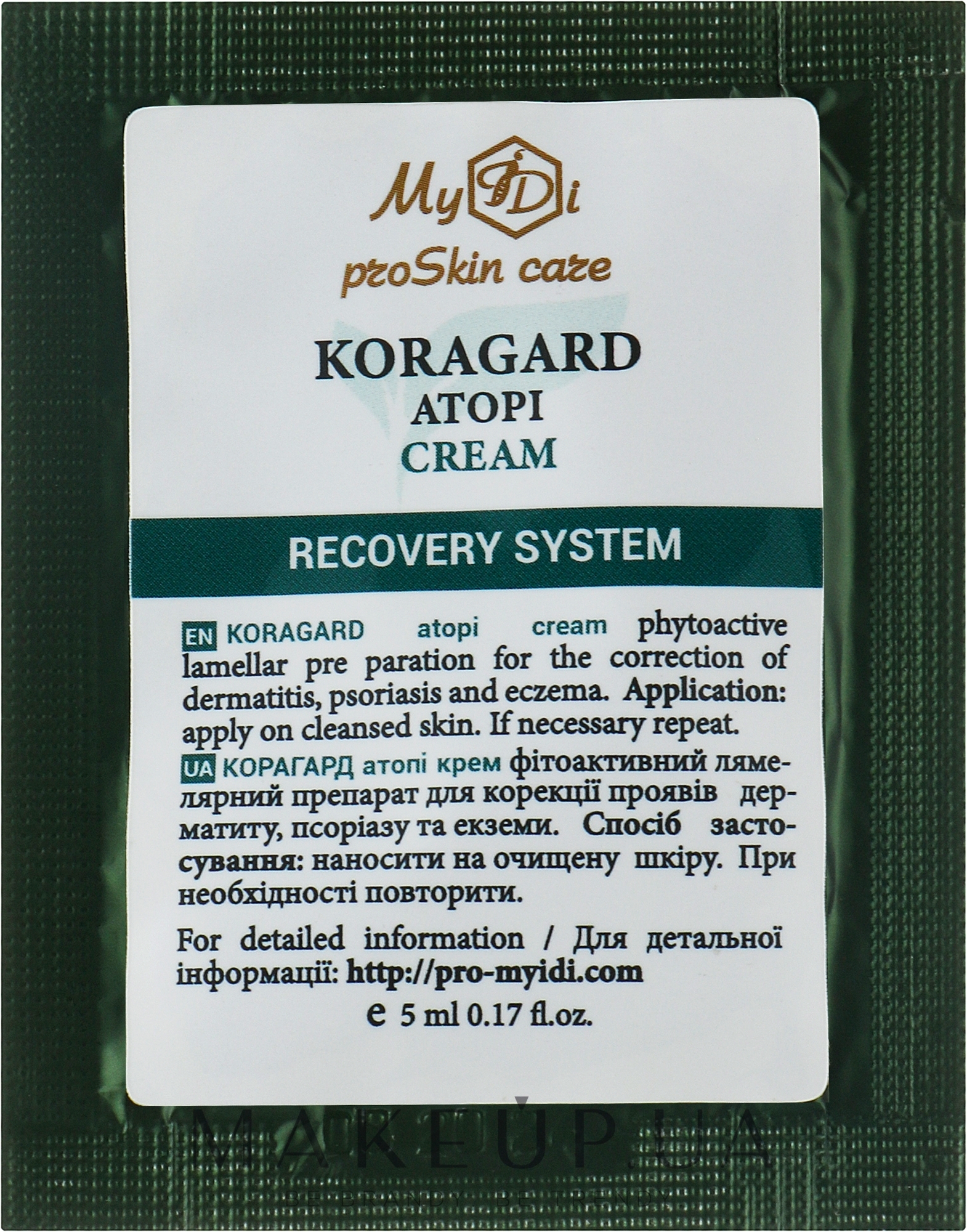 Крем для коррекции проявлений дерматита, псориаза и экземы - MyIDi Koragard Atopi Cream (пробник) — фото 5ml