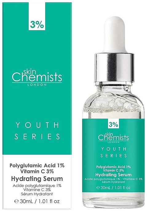 Сироватка для обличчя - Skin Chemists Youth Series Polyglutamic Acid 1%, Vitamin C 3% Hydrating Serum — фото N2