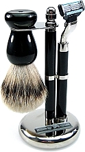 Парфумерія, косметика Набір для гоління - Golddachs Pure Bristle, Mach3 Black Chrom (sh/brush + razor + stand)