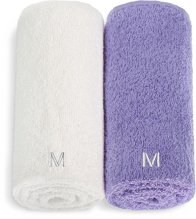 Набір рушників для обличчя, біле та фіолетове "Twins" - MAKEUP Face Towel Set Purple + White