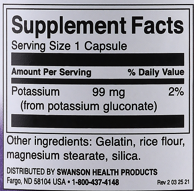 Дієтична добавка "Глюконат калію", 99 мг, 100 шт. - Swanson Potassium Gluconate — фото N4