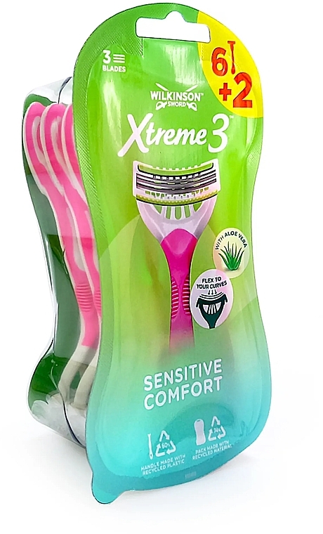 Бритва одноразова для жінок, 8 шт. - Wilkinson Sword Xtreme 3 Sensitive Comfort — фото N2