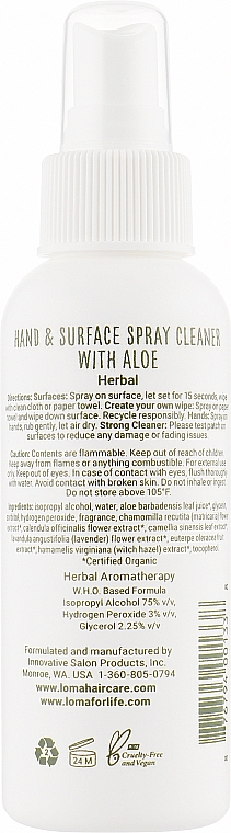 Антисептик для рук и поверхностей с травами - Loma For Life Hand & Surface Spray Cleaner Herbal 75% Isopropyl Alcohol — фото N4