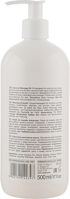 Кокосова масажна олія - Norel Body Massage Coconut Massage Oil — фото N2