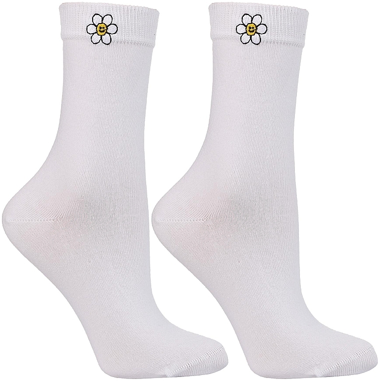 Шкарпетки жіночі довгі "Ромашка", білі - Moraj — фото N2