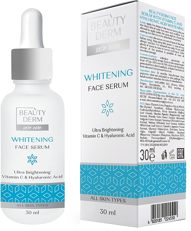 Сыворотка для лица с витамином С и гиалуроновой кислотой - Beauty Derm Skin Care Whitening Face Serum  — фото N2