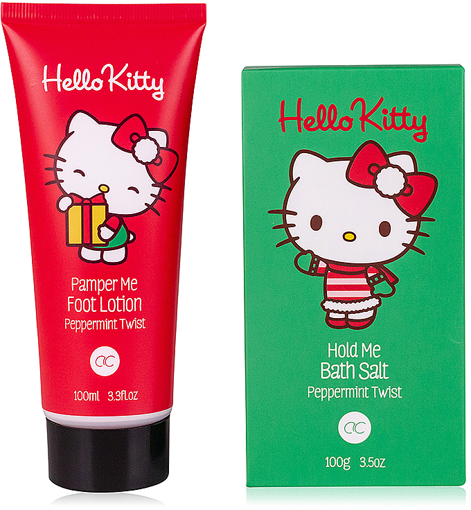Набір для догляду за ногами - Accentra Hello Kitty Happy Christmas (f/lot/100ml + f/salt/100g + slippers) — фото N2