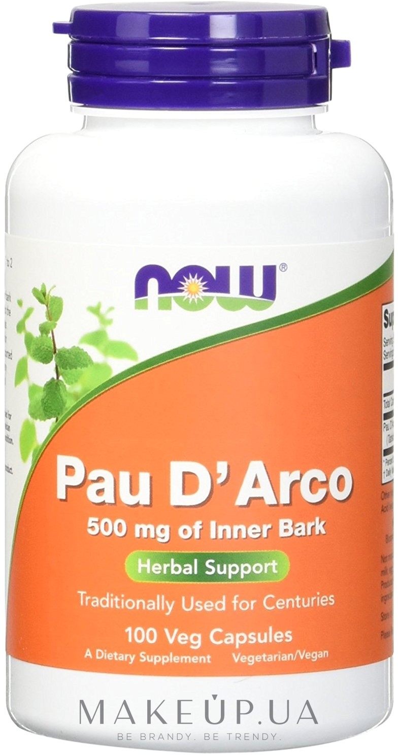 Капсулы "Кора муравьиного дерева" 500 mg - Now Foods Pau D'Arco — фото 100шт