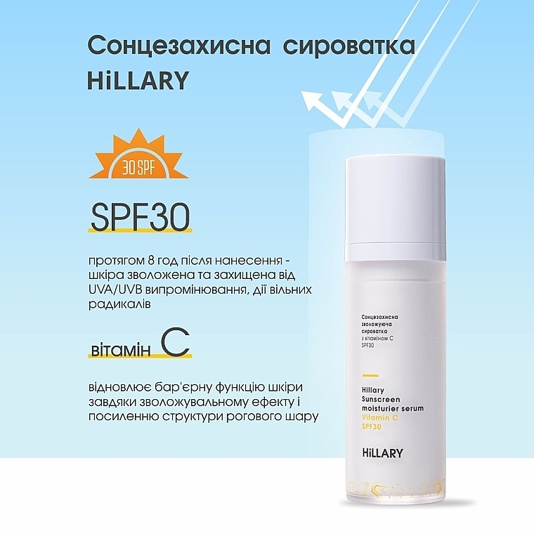 Сонцезахисна зволожувальна сироватка з вітаміном C SPF30 - Hillary Sunscreen Moisturier Serum Vitamin C SPF30 — фото N6