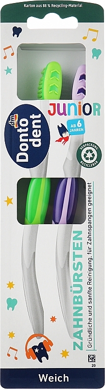 Набор детских зубных щеток Junior Weich, фиолетовая, зеленая - Dontodent