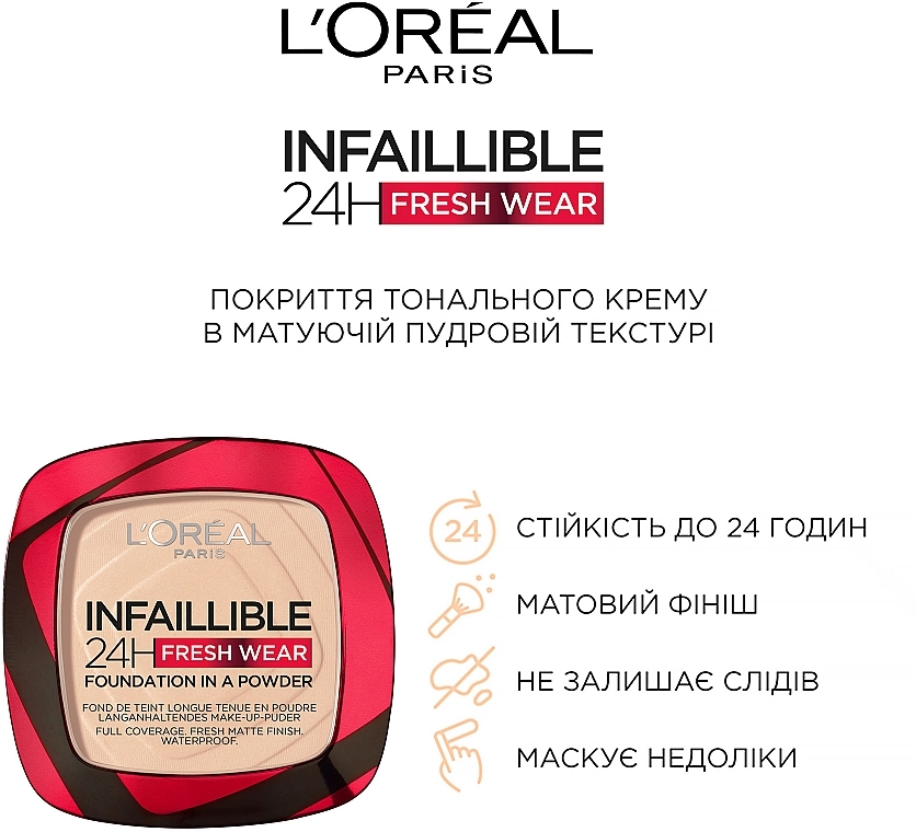 УЦЕНКА Стойкая матирующая крем-пудра для лица - L`Oréal Paris Infaillible Fresh Wear 24H * — фото N4