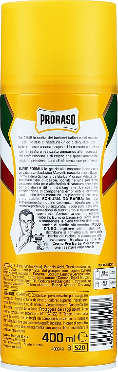 Зволожувальна піна для делікатного гоління з олією ши та какао - Proraso Yellow Line Nourishing Shaving Foam — фото N4
