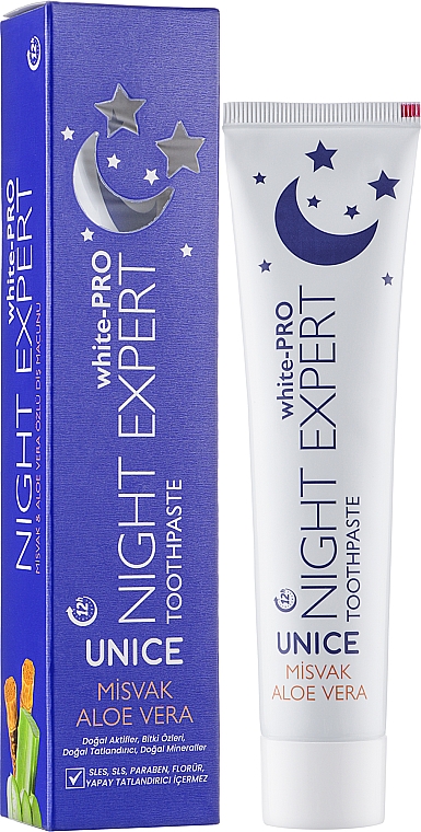 Відновлювальна зубна паста з місваком і алое вера - Unice White-Pro Night Expert Toothpaste — фото N2