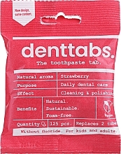Таблетки для чищення зубів "Полуниця" без фтору для дітей - Denttabs Teeth Cleaning Tablets Kids Strawberry Fluoride Free — фото N1