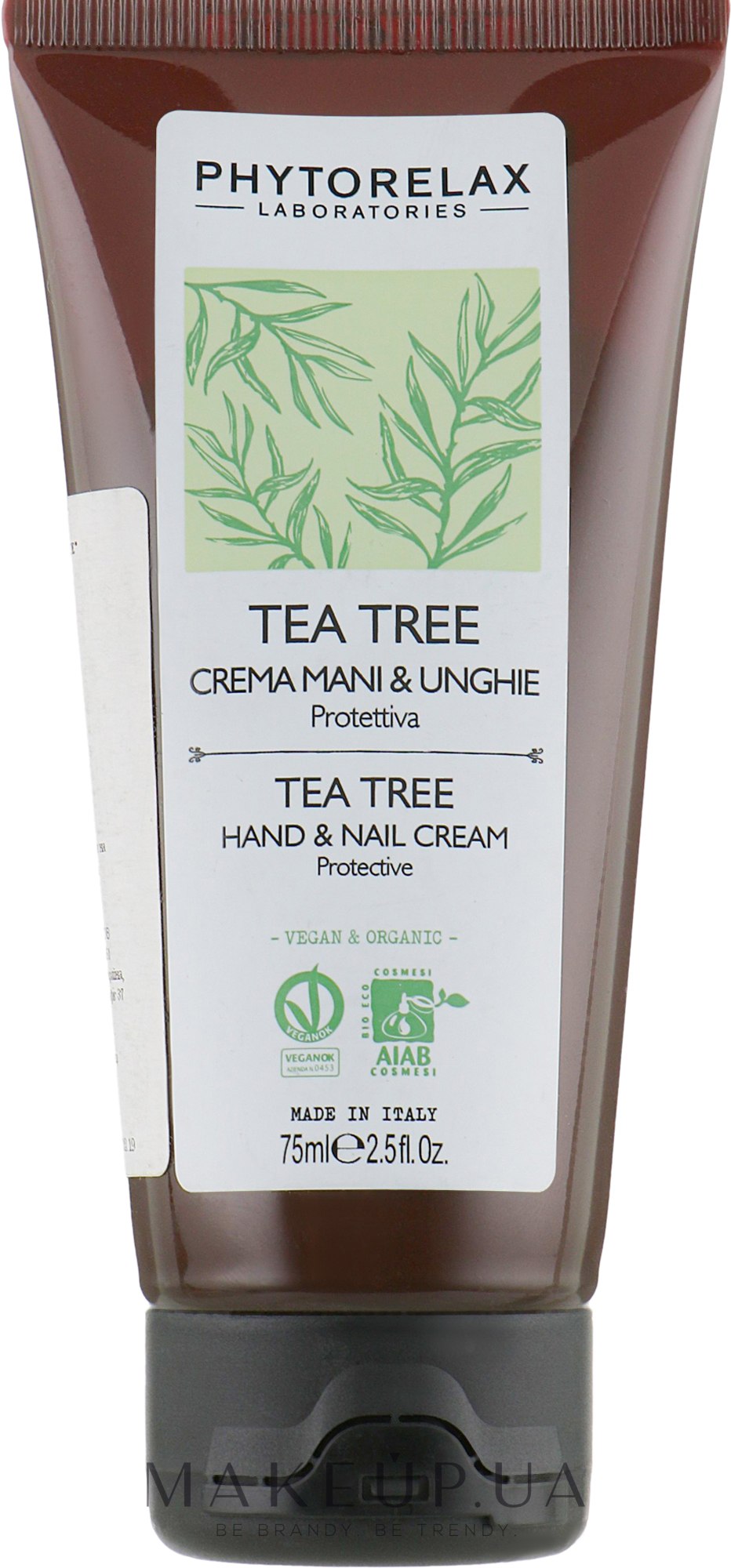 Крем для рук та нігтів зволожуючий та заспокійливий TEA TREE Vegan&Organic PhL - Phytorelax Laboratories Tea Tree Hand Cream — фото 75ml