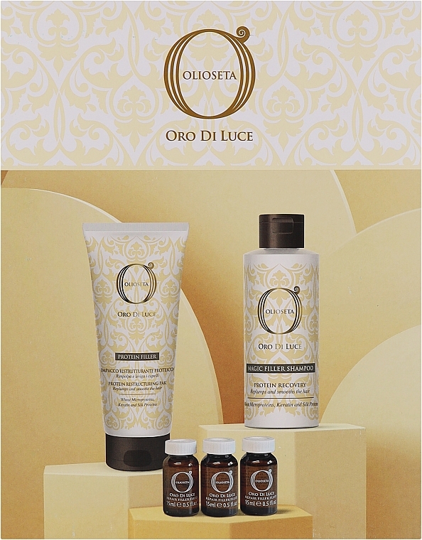 Набір - Barex Italiana Olioseta Oro Di Luce (shm/250ml + mask/250ml + fluid/3x15ml) — фото N1